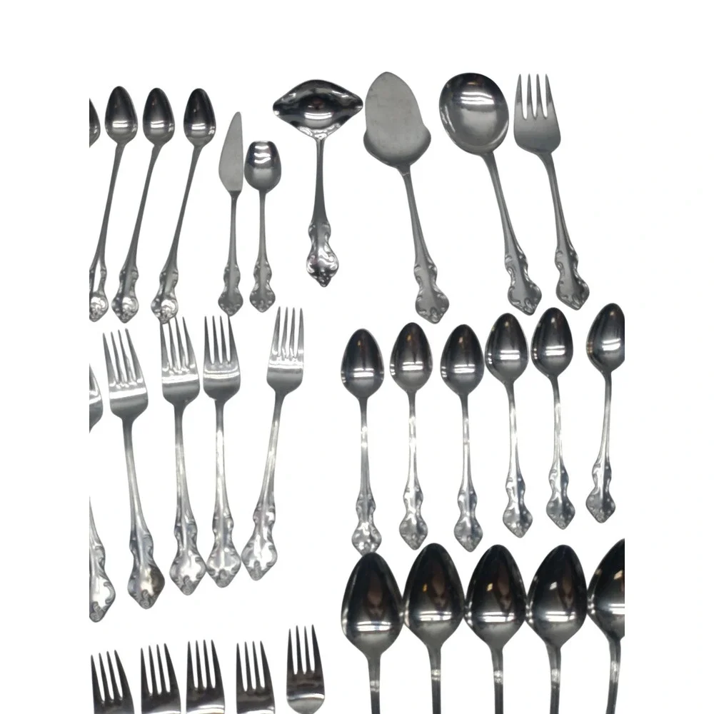 70 Piece WELDAN Flatware Set Stainless Steel Japan Floral Scroll Design, Vintage